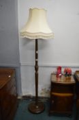 Turned Wood Standard Lamp with Cream Shade