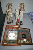 Two Small Reproduction Pub Mirrors, plus Ornaments, Figurines, etc.