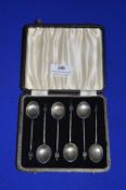 Cased Set of Six Sterling Silver Coffee Bean Spoons
