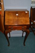 Small Walnut Veneered Writing Bureau on cabriole Legs