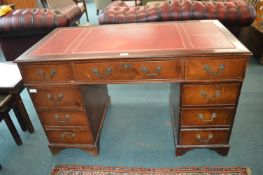 Desk with Tooled Burgundy Leather Insert Top