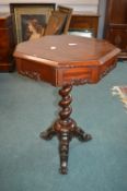 Victorian Mahogany Octagonal Sewing Table on Tripod Base with Barley Twist Support