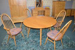 Ercol Oval Drop Leaf Dining Table with Four Bentwood Spindleback Chairs