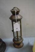 Vintage Brass Candle Lantern with Engraved Glass Panels