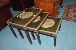 Nest of Three Copper Framed Glass Topped Tables with Globe Design