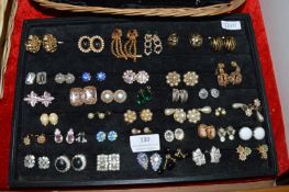 Display Tray Containing Forty Pairs of Vintage Clip-On Earrings
