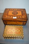 Two Inlaid Tapestry Work Boxes and Contents