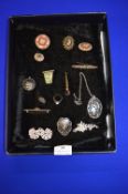 Vintage Costume Jewellery Brooches Including Mosaics and Siamese Silver Pendant and Brooch