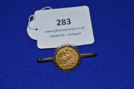 1910 Gold Half Sovereign with 9ct Gold Detachable Bar Brooch Mount