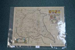 Original Morden’s Map of East Yorkshire circa 1700 with The Earles of Holderness heraldic Crest