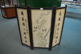 Small Chinese Folding Screen with Silk Embroidered Birds & Flowers