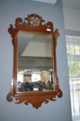 Victorian Carved Mahogany Framed Mirror with Gilded Hoho Bird Detail