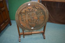 Folding Eastern Glass Topped Occasional Table with Carved Decoration