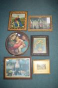 Six Vintage Framed Prints and Watercolours
