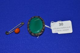Two Silver & Gemstone Brooches