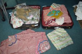 Travel Wardrobe Case Containing Vintage Fabrics and Textiles