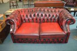 Red Leather Chesterfield Two Seat Sofa