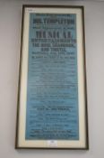 Framed Hull Jaret Street Music Hall Poster 1847