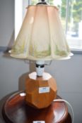 1930’s Art Deco Oak Table Lamp with Period Decorative Shade (AF)