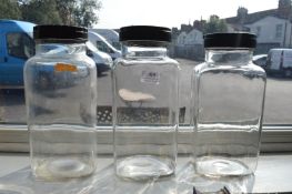 Three Sweet Shop Glass Jars by Trebor, etc.