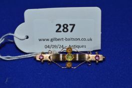 9ct Gold Bar Brooch with Gemstones, 2.6g gross