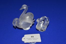 Two Lalique Frosted Glass Swan Paperweights