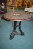 Victorian Cast Iron Adjustable Piano Stool Base with Carved Circular Tabletop