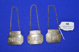 Three Hallmarked Silver Spirit Labels – London 1961, 59g total
