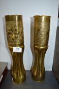 Pair of Brass Trench Art Shell Cases with Floral Design