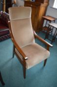 Retro Wood Framed Armchair with Oatmeal Upholstery