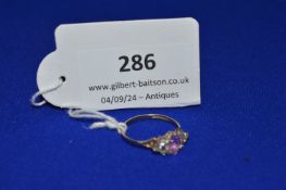 9ct Gold Ring with Gemstone and CZs Size: O, 1.5g gross