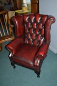 Burgundy Leather Chesterfield Wingback Armchair