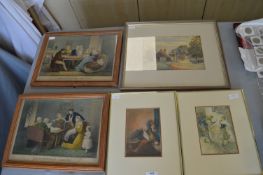 Two Framed Russell Flint Prints, Victorian Prints, and a Rural Watercolour