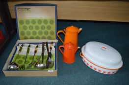 Enamel Cookware, Coffee Pots, and Prestige Skyline Utensil Set