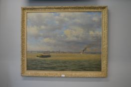 Walter Goodin Original Oil on Panel “View of Hull from The Humber” circa 1980