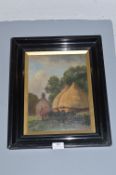 Framed Oil on Canvas Farmyard Haystack Study by F.H. Bruce 1913