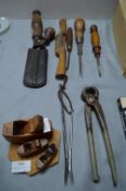Vintage Hand Tools Including Miniature Apprentice Work Wooden Planes