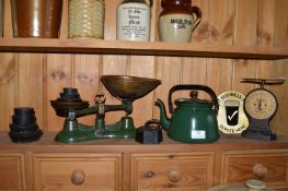 Enamel Kitchenware Including Kitchen Scales, Kettle, etc.