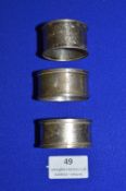 Three Hallmarked Sterling Napkin Rings 41g total