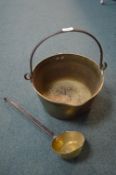 Large Victorian Brass Jam Pan with Ladle