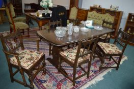 Ercol Rectory Style Dining Table and Six Chairs with Carved Detail