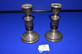 Pair of Hallmarked Sterling Silver Candlestick – Birmingham 1958, with Filled Base