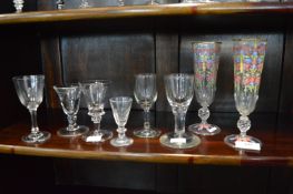 Lead Crystal Wine Glasses, and a Pair of Hand Painted Flutes