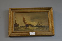 Small Unsigned Oil on Canvas Maritime Scene