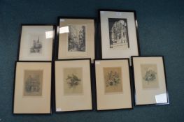 Seven Framed Etching by Margery Bates etc.