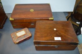 Two Victorian Walnut Work Boxes and Contents