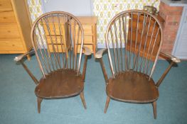 Pair of Ercol Grandfather Spindleback Armchairs