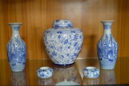 Pair of Chinese Blue & White Vases, Pair of Small Pots, and a Ginger Jar