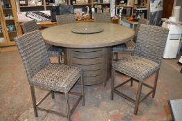 *McKinnon Patio Table with Gas Powered Fire Pit and Six Rattan Style Chairs