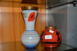 Hand Painted Glass Poppy Vase and a Rose Vase Depi